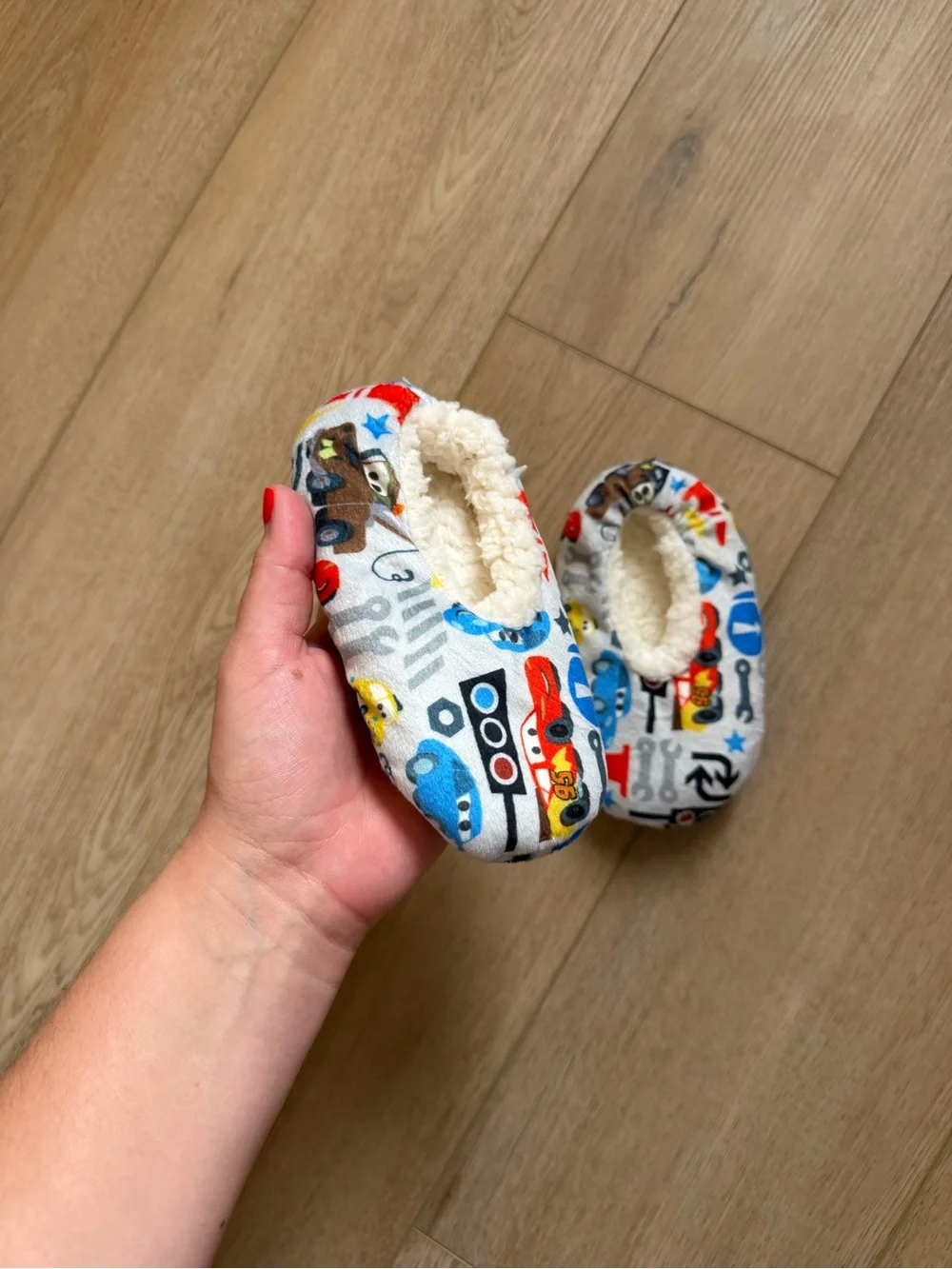 3T Disney Cars Plush Slippers in White, Blue, Red, Yellow